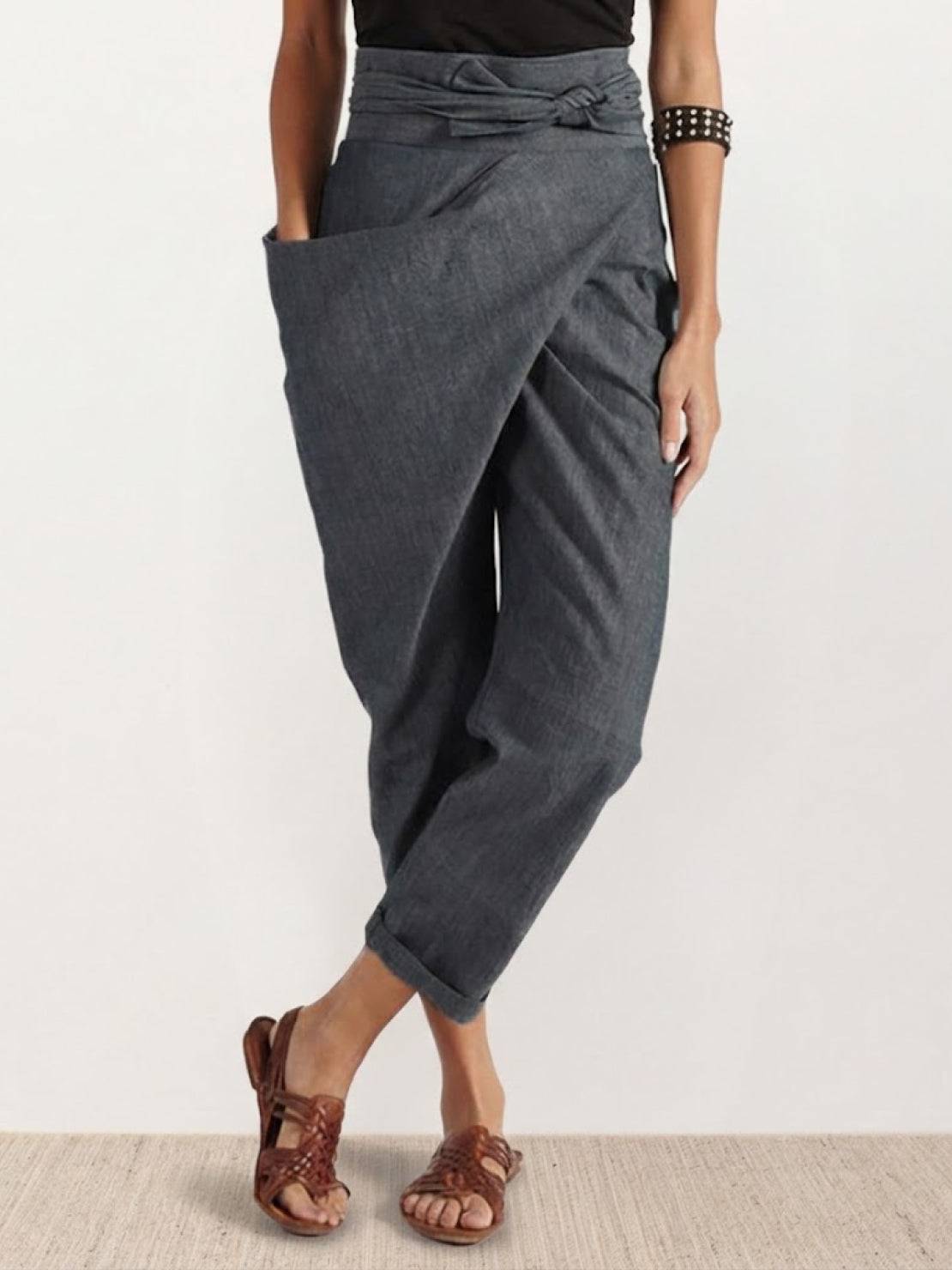 Anna-Berg | Effortless High Waist Wrap Front Cropped Tapered Pants