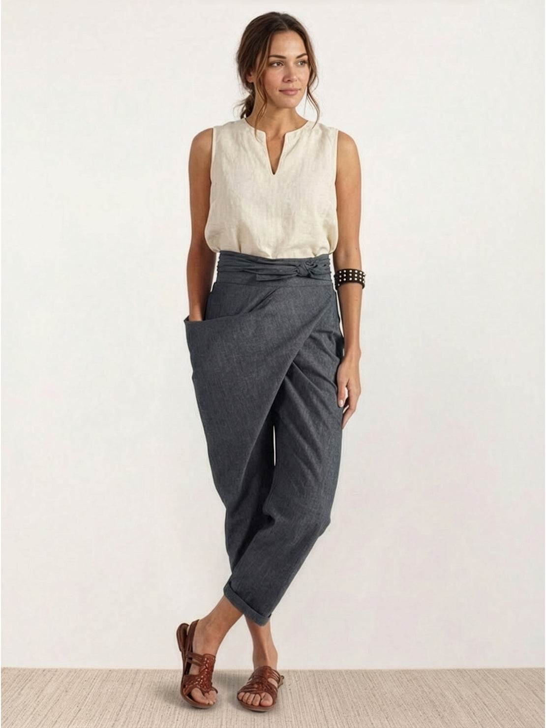 Anna-Berg | Effortless High Waist Wrap Front Cropped Tapered Pants