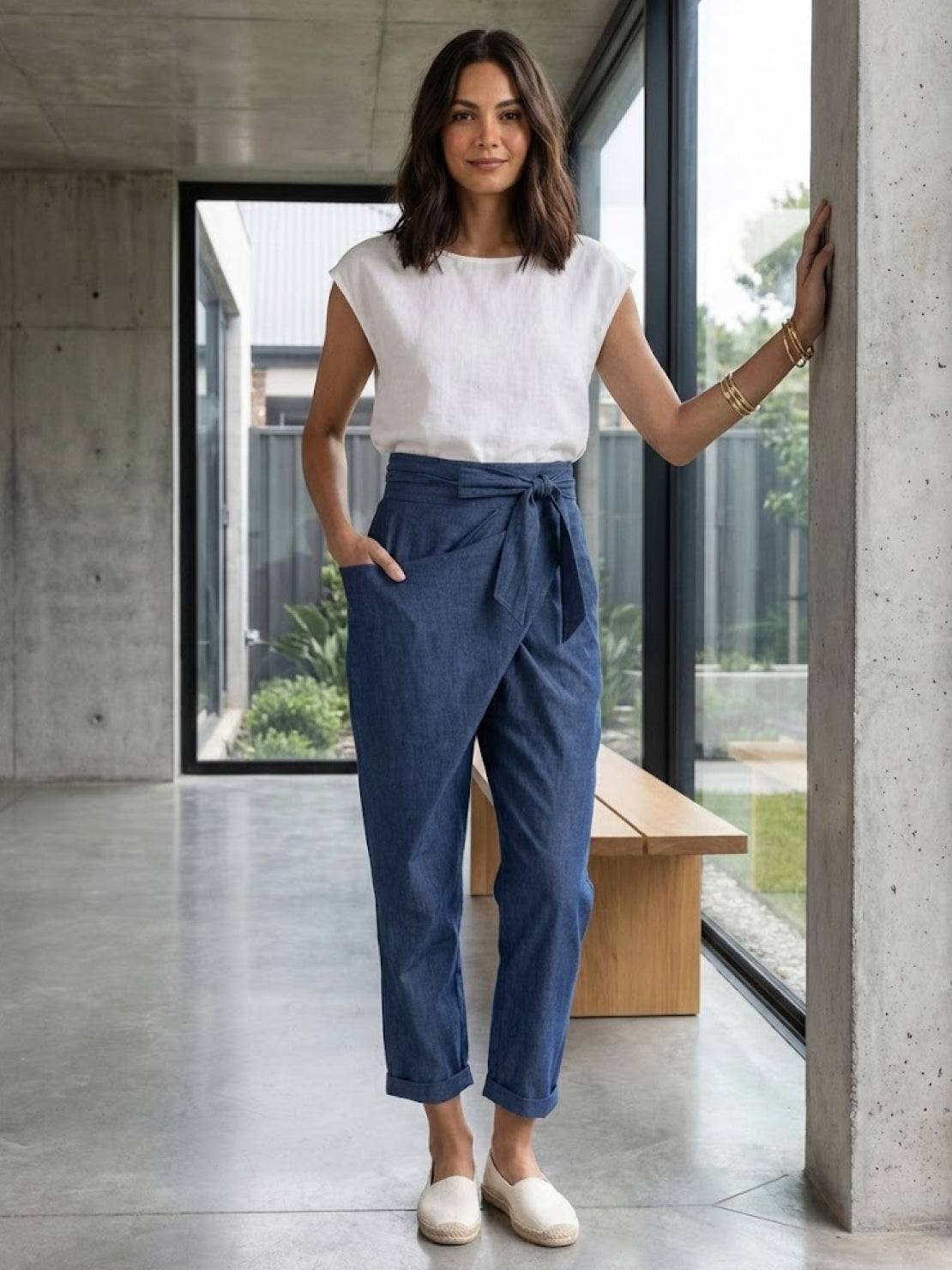 Anna-Berg | Effortless High Waist Wrap Front Cropped Tapered Pants