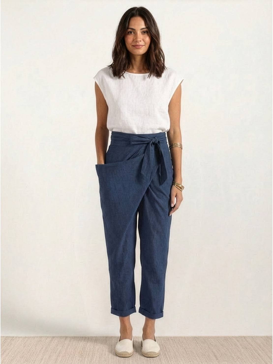 Anna-Berg | Effortless High Waist Wrap Front Cropped Tapered Pants