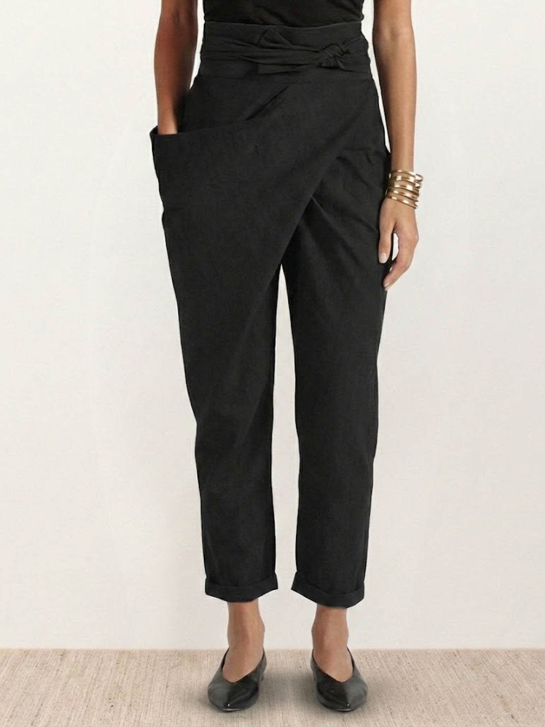 Anna-Berg | Effortless High Waist Wrap Front Cropped Tapered Pants