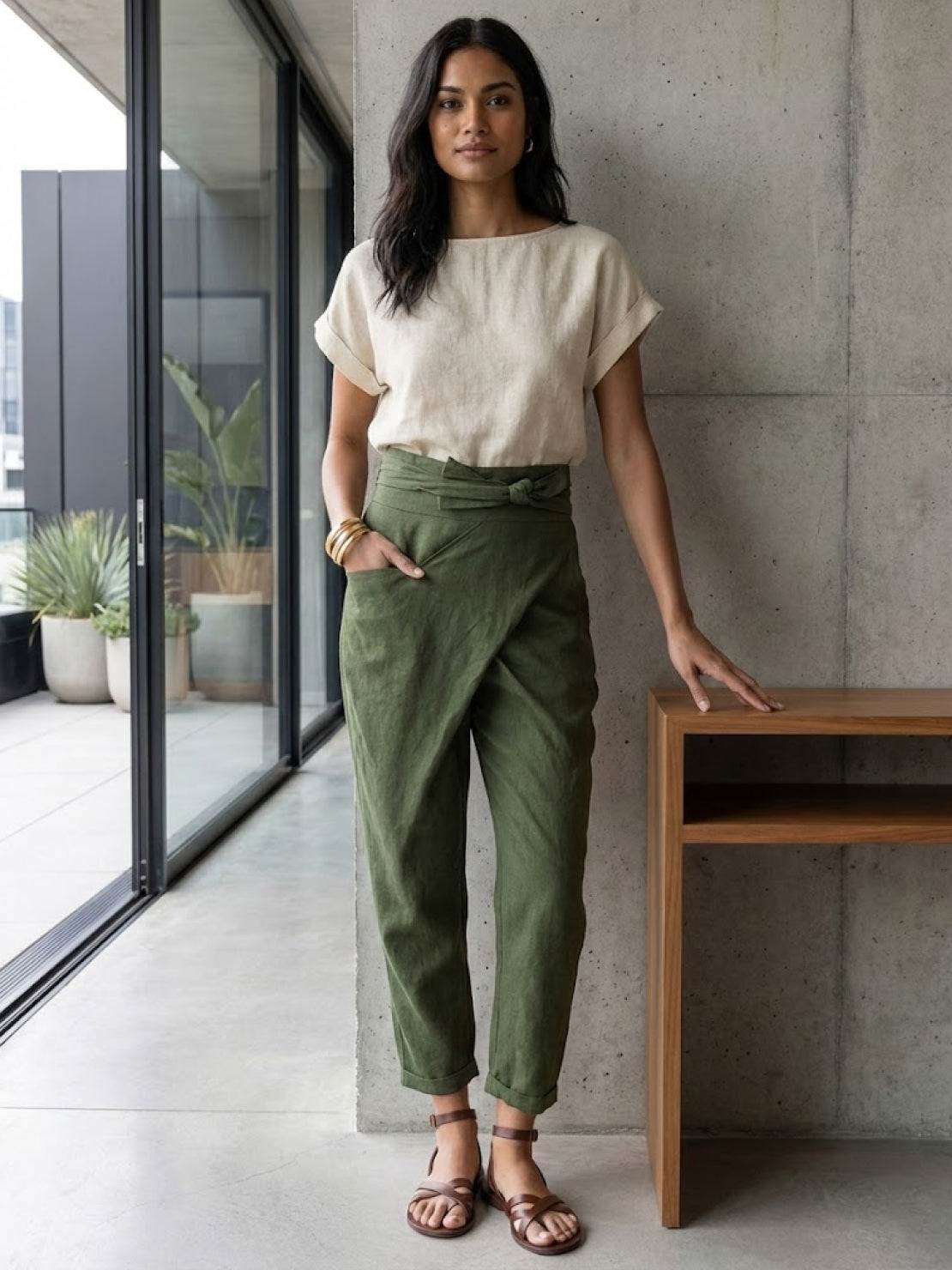 Anna-Berg | Effortless High Waist Wrap Front Cropped Tapered Pants