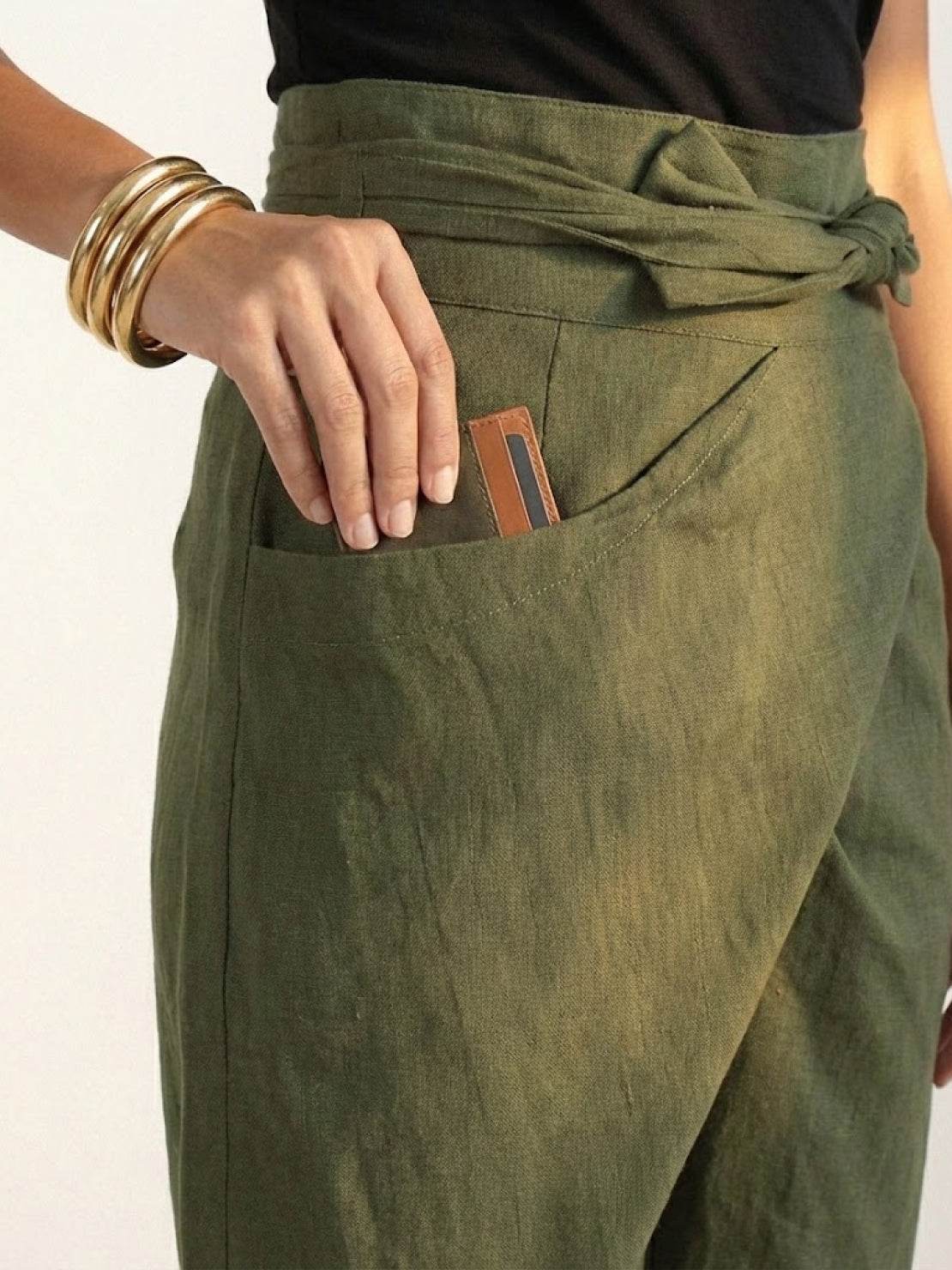 Anna-Berg | Effortless High Waist Wrap Front Cropped Tapered Pants