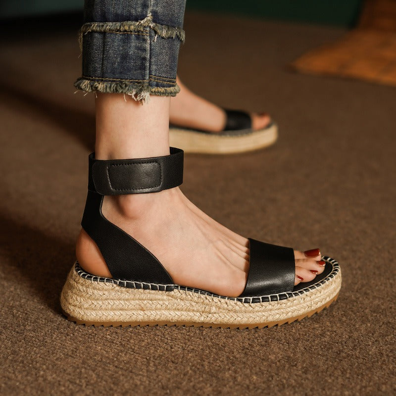 Anna-Berg | Black Ankle-Strap Leather Sandals