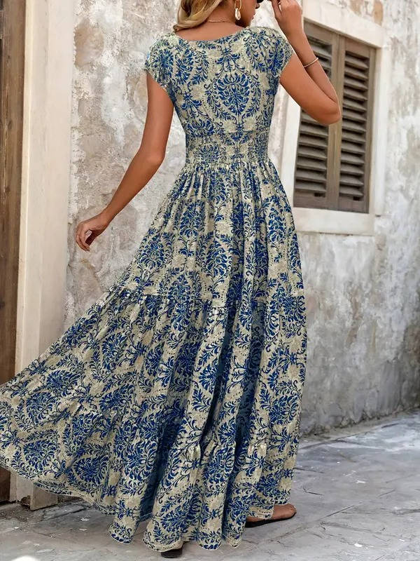 Anna-Berg | Boho Patterned Sleeveless V Neck Maxi Dress