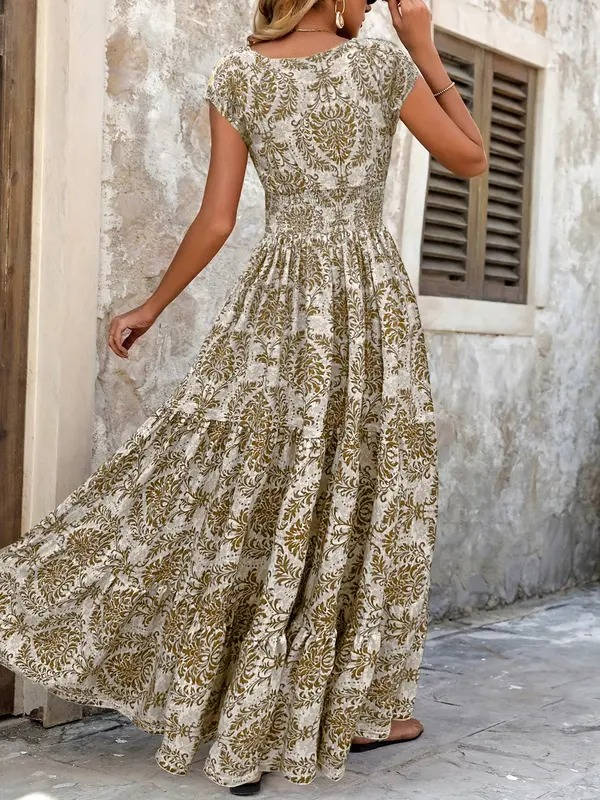 Anna-Berg | Boho Patterned Sleeveless V Neck Maxi Dress