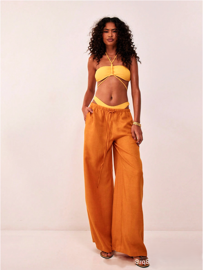 Anna-Berg | Sand Drawstring Waist Linen Trousers