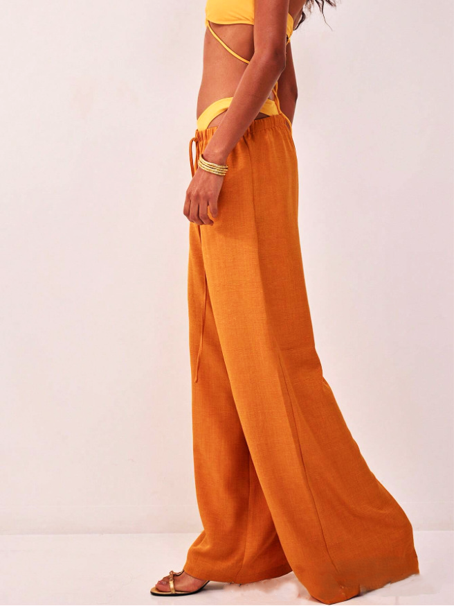 Anna-Berg | Sand Drawstring Waist Linen Trousers
