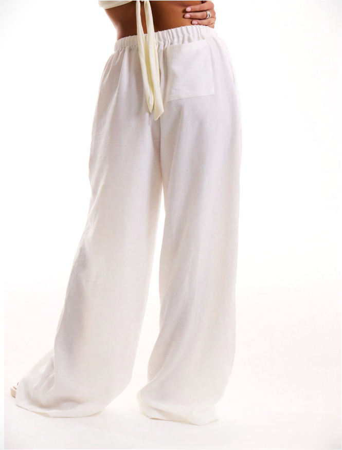 Anna-Berg | Sand Drawstring Waist Linen Trousers