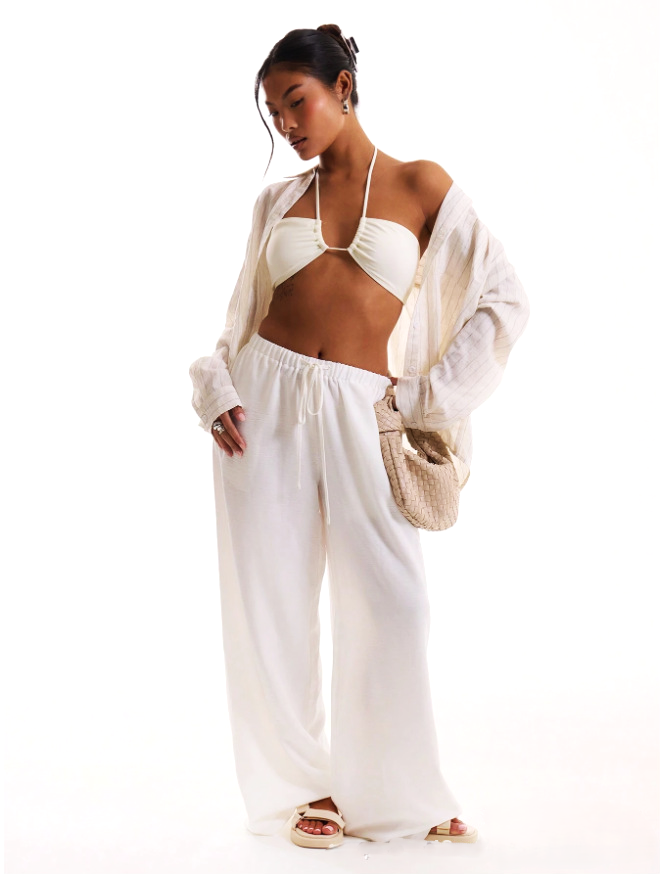 Anna-Berg | Sand Drawstring Waist Linen Trousers