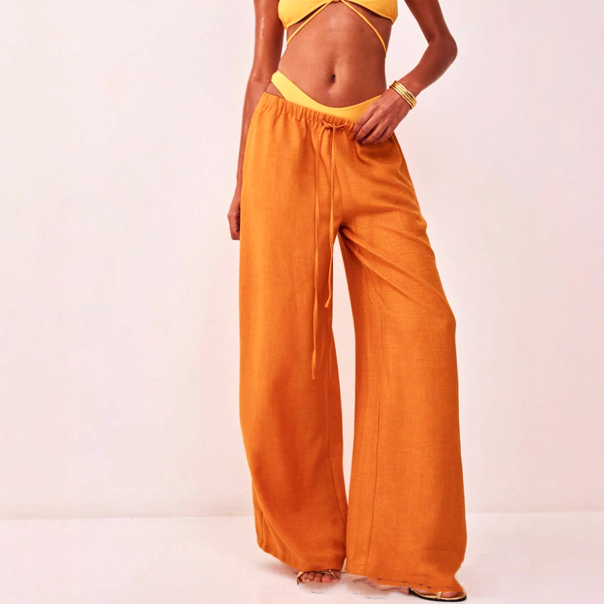 Anna-Berg | Sand Drawstring Waist Linen Trousers