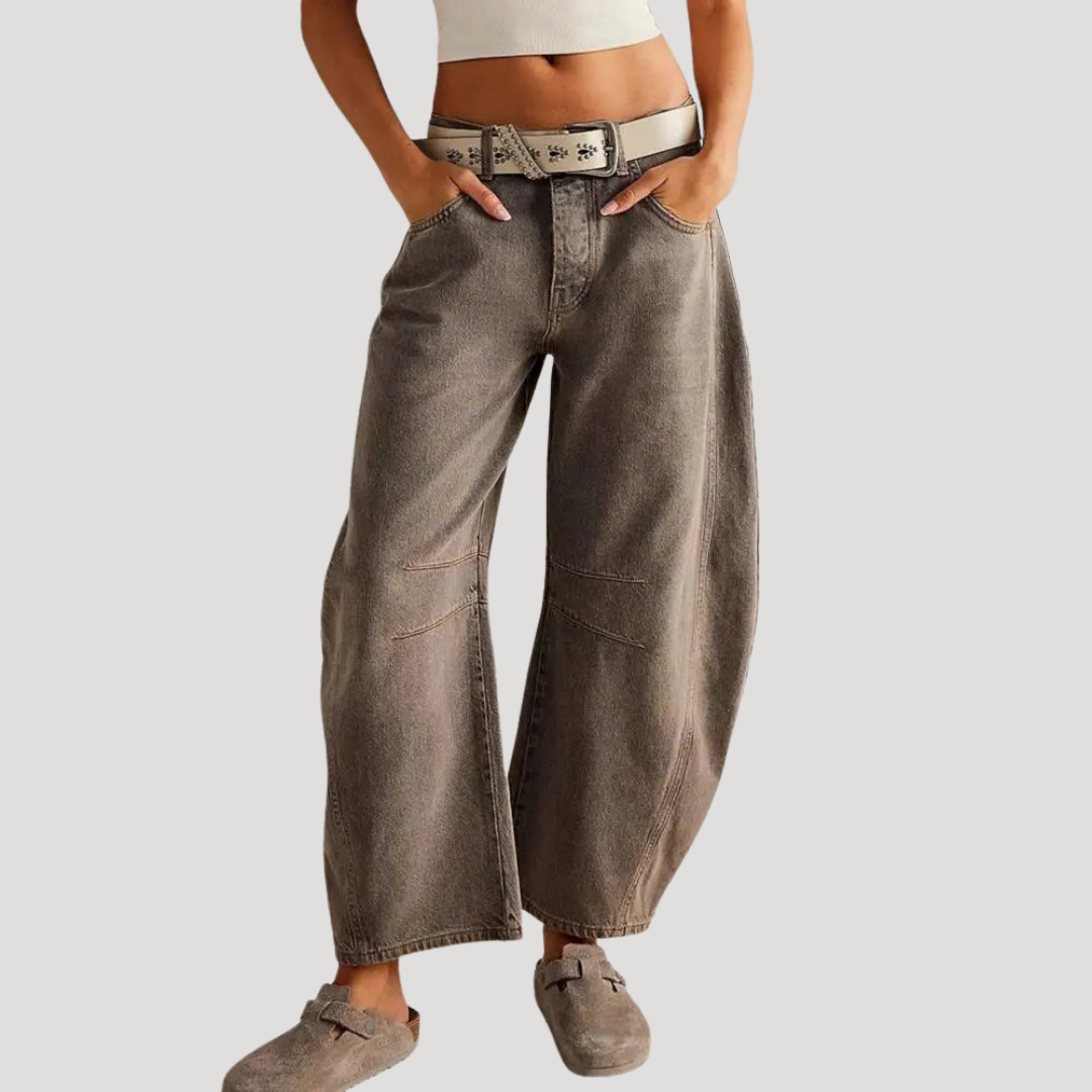 Anna-Berg | Refined Leopard Print Barrel Leg Wide Jeans