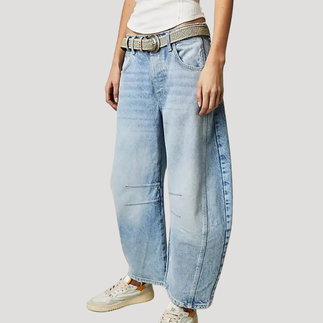 Anna-Berg | Refined Leopard Print Barrel Leg Wide Jeans