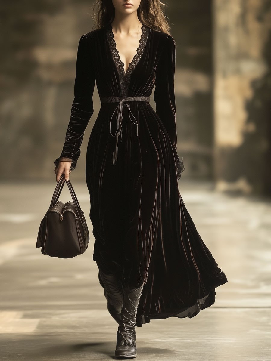 Anna-Berg | Velvet V-Neck Evening Dress