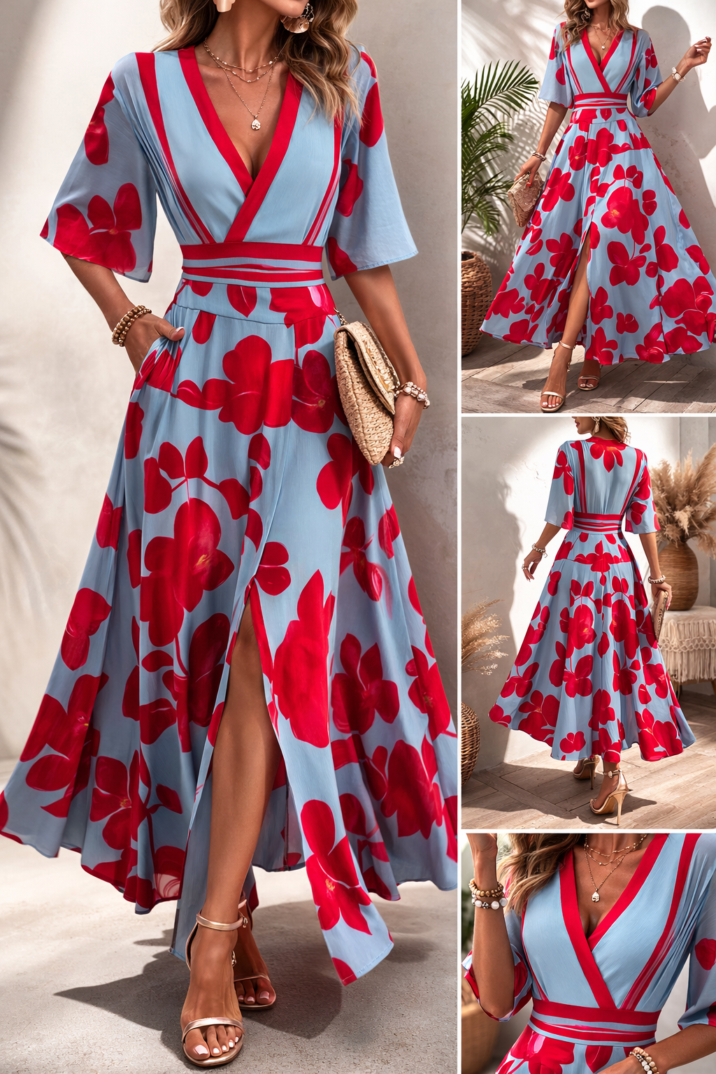 Anna-Berg | Elegant Floral Spring Dress With V-Neck for Every Occasion