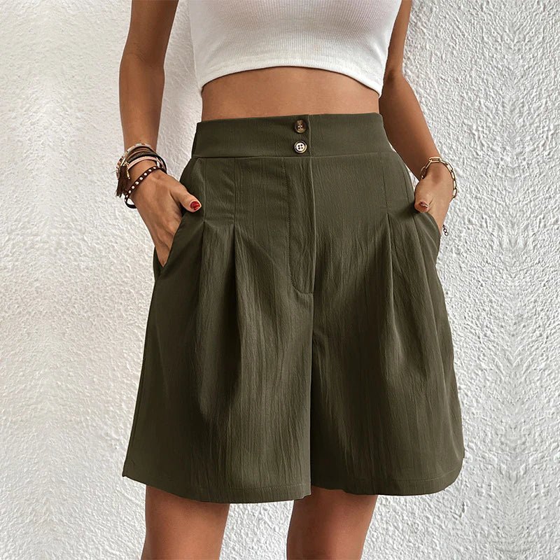 Anna-Berg | Statement High Waist Wide Leg Shorts Pleated With Pockets