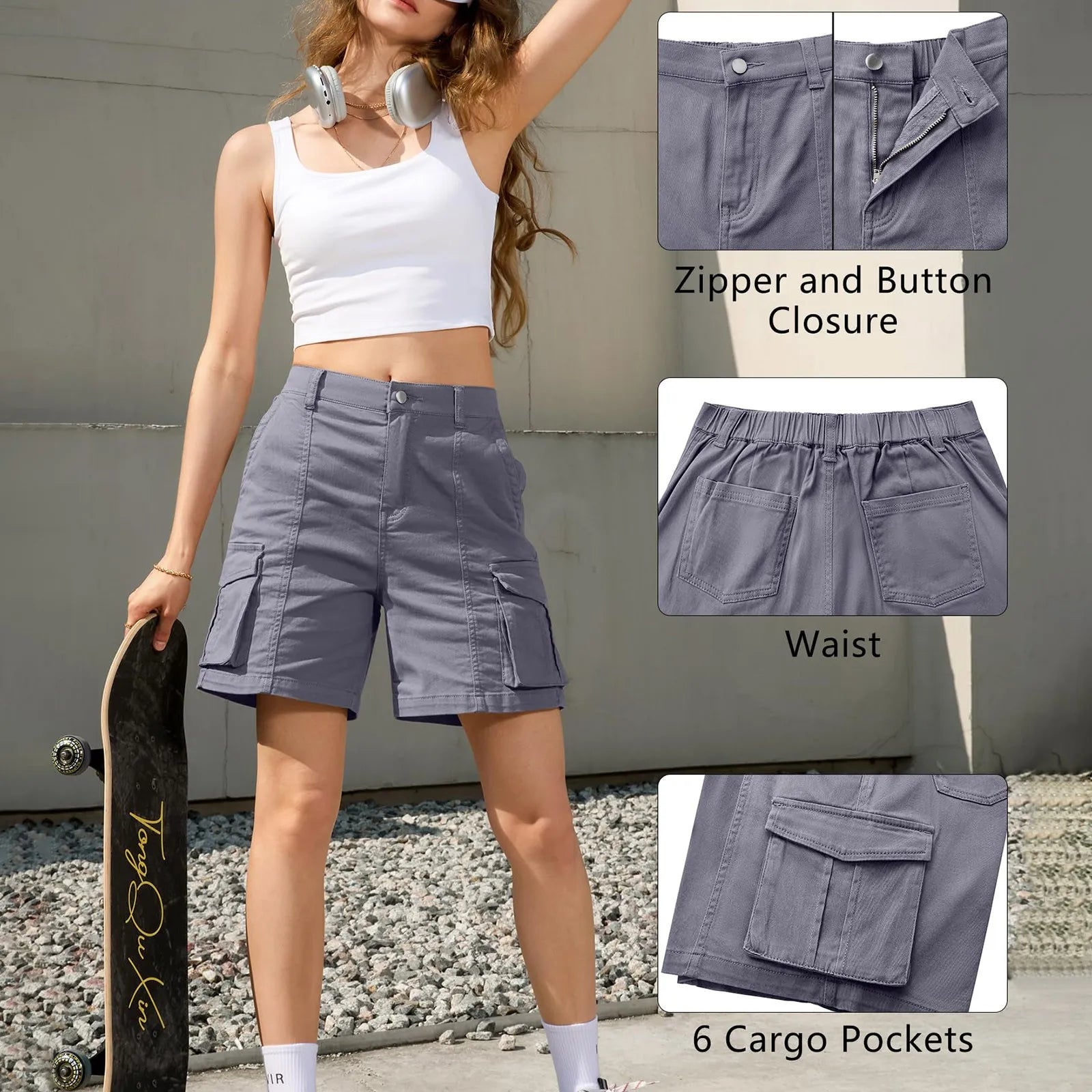 Anna-Berg | Modern High Waist Relaxed Fit Cargo Shorts