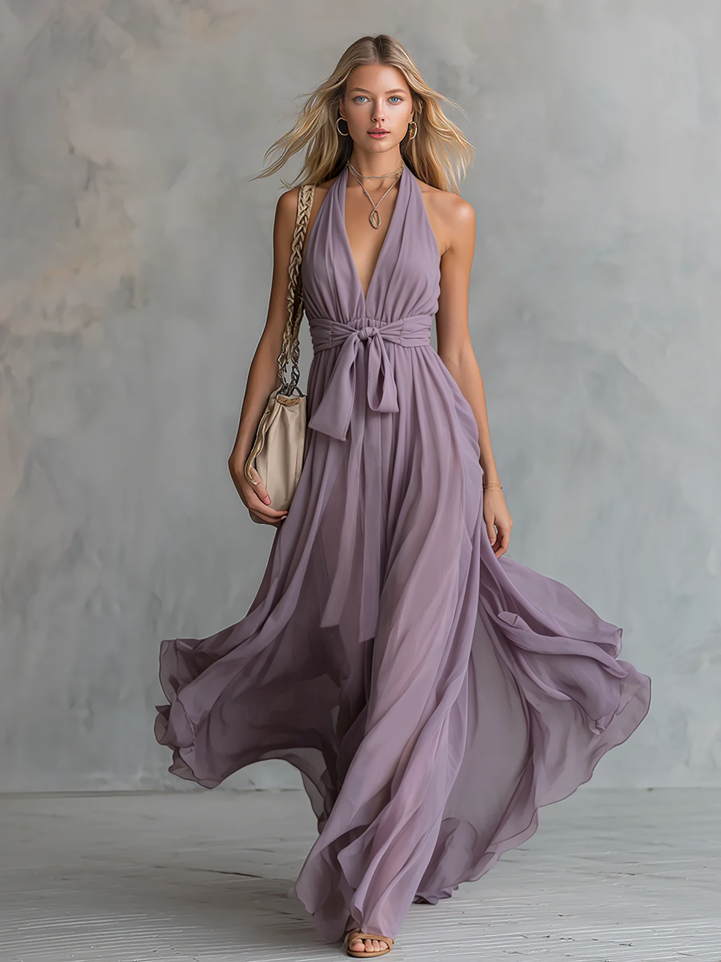 Anna-Berg | Chiffon Halter Neck Elegant Evening Dress