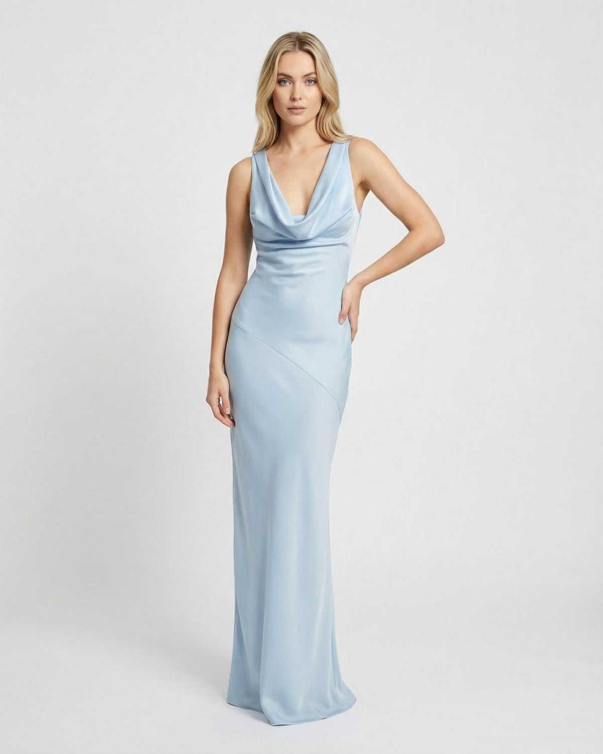Anna-Berg | Satin Cowl Neck Bodycon Sleeveless Dress