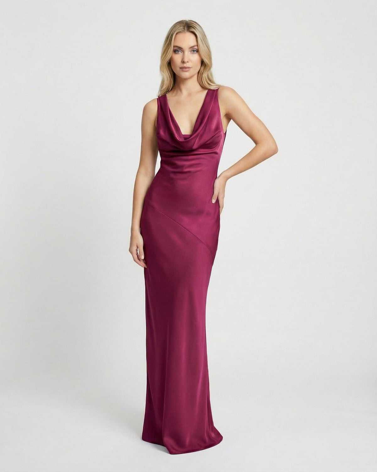 Anna-Berg | Satin Cowl Neck Bodycon Sleeveless Dress