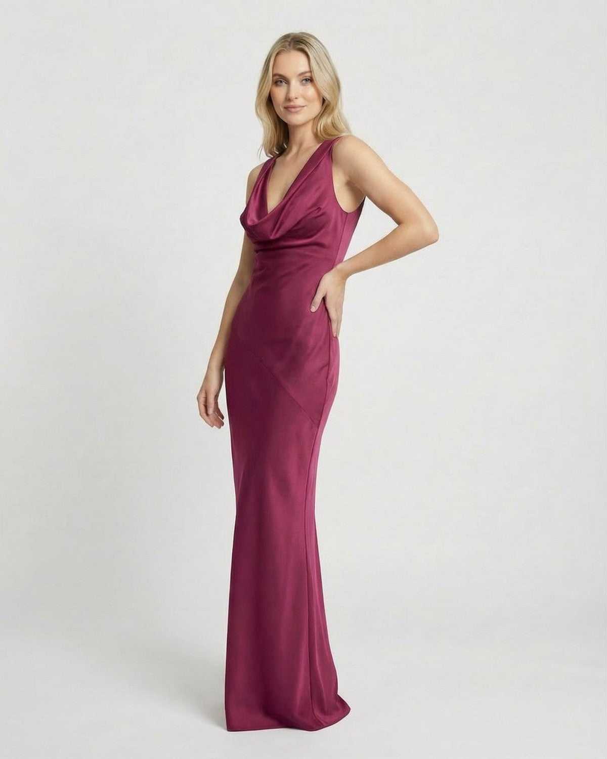 Anna-Berg | Satin Cowl Neck Bodycon Sleeveless Dress