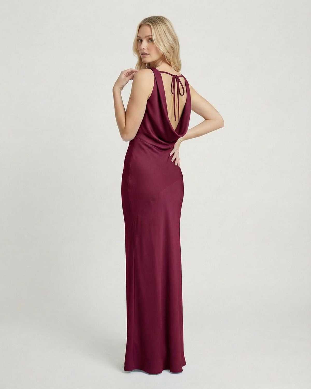 Anna-Berg | Satin Cowl Neck Bodycon Sleeveless Dress