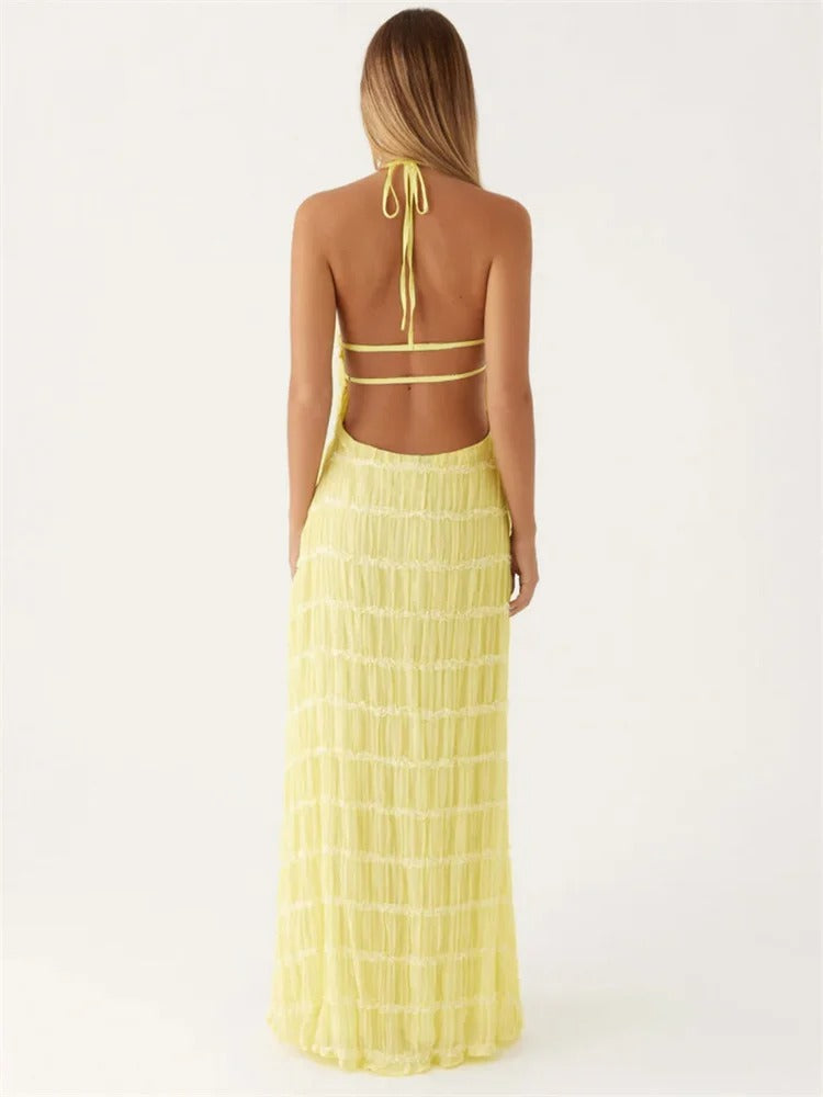 Anna-Berg | Luxe Maxi Dress With Ruching And Open Back