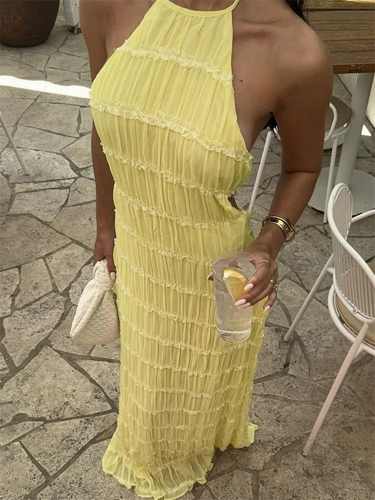 Anna-Berg | Luxe Maxi Dress With Ruching And Open Back