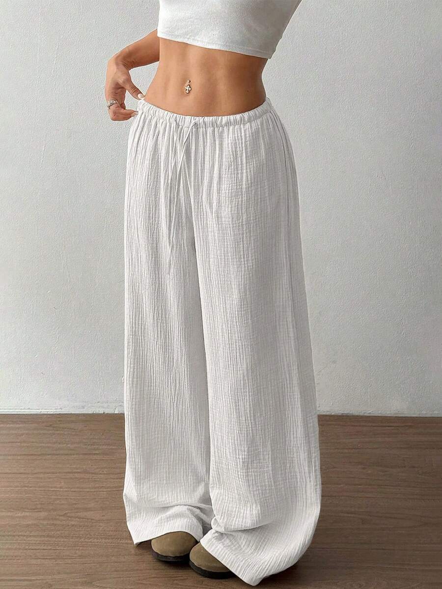 Anna-Berg | Elegant Wide Leg Drawstring Casual Pants