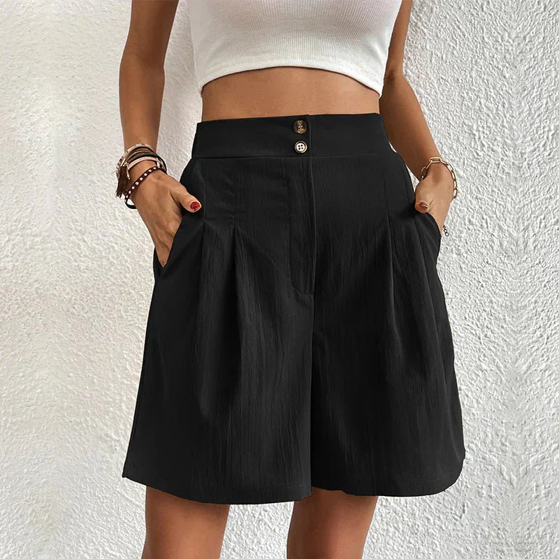 Anna-Berg | Statement High Waist Wide Leg Shorts Pleated With Pockets