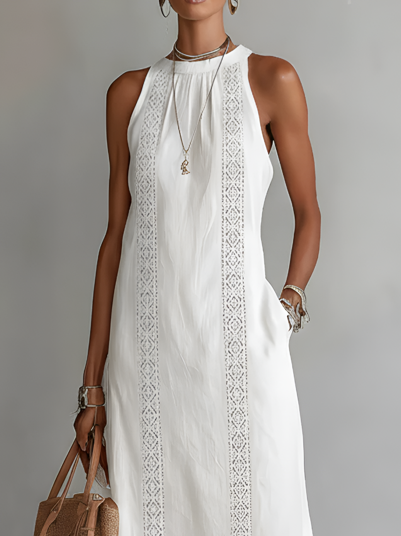 Anna-Berg | Graceful Embroidered Mandarin Collar Midi Dress