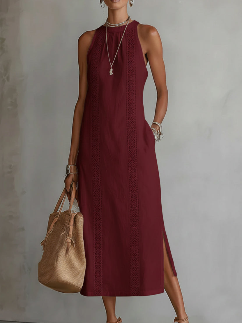 Anna-Berg | Graceful Embroidered Mandarin Collar Midi Dress
