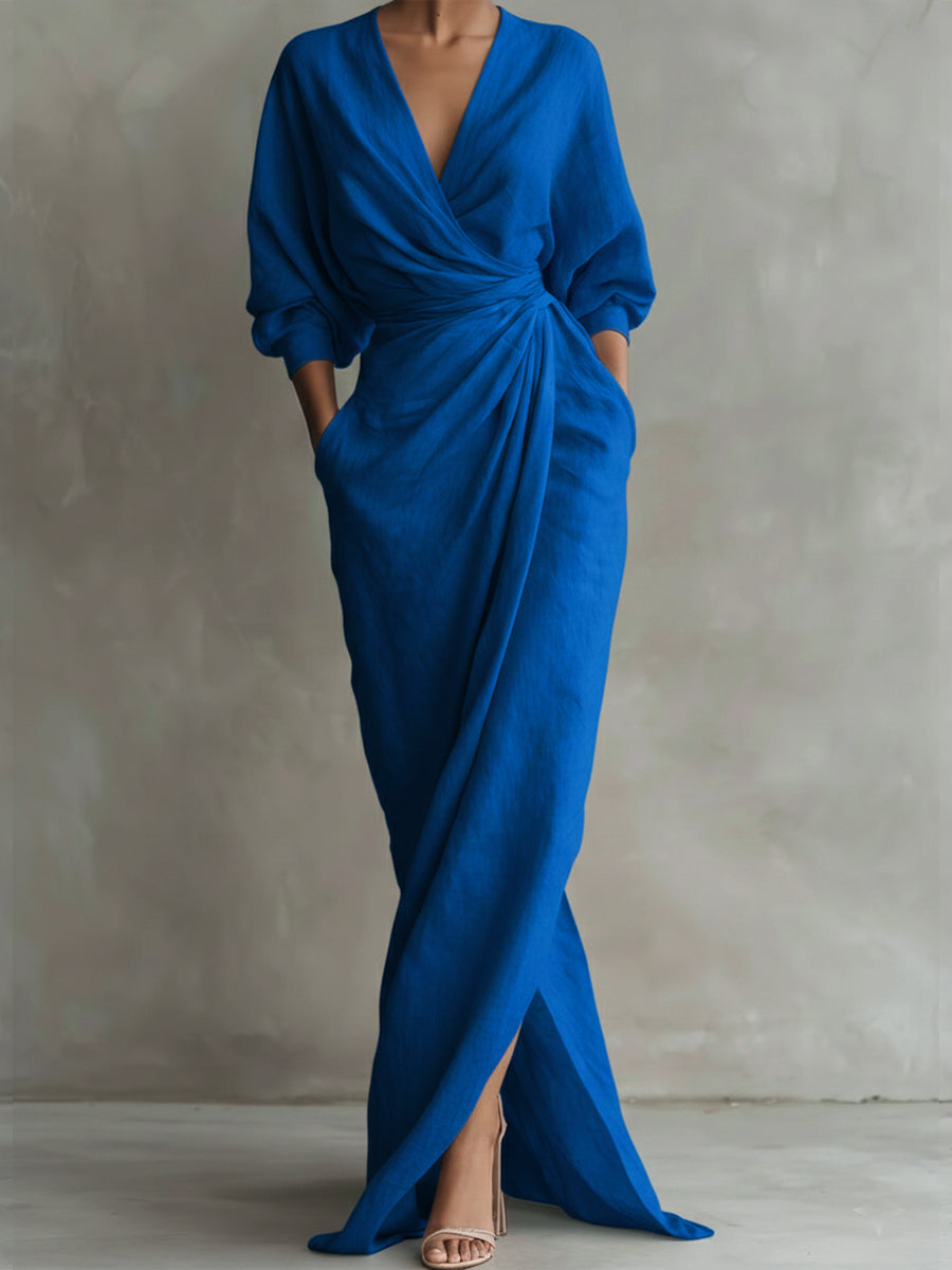 Anna-Berg | V Neck Wrap Waist Long Dress