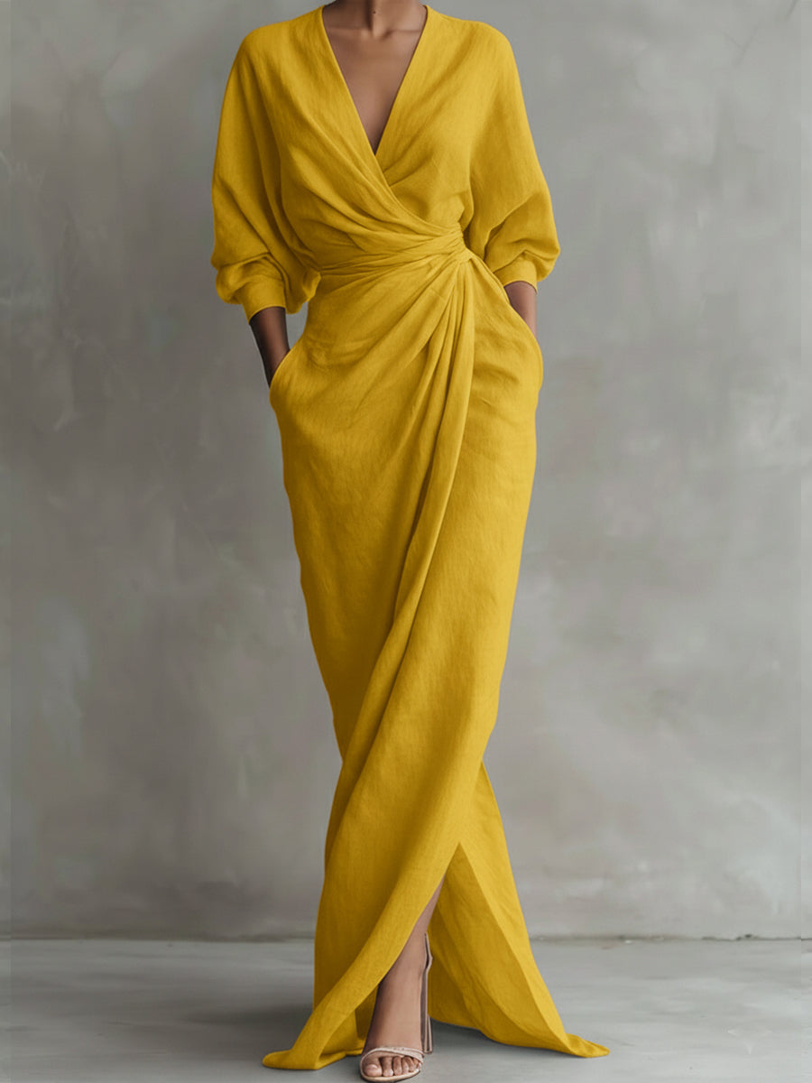 Anna-Berg | V Neck Wrap Waist Long Dress