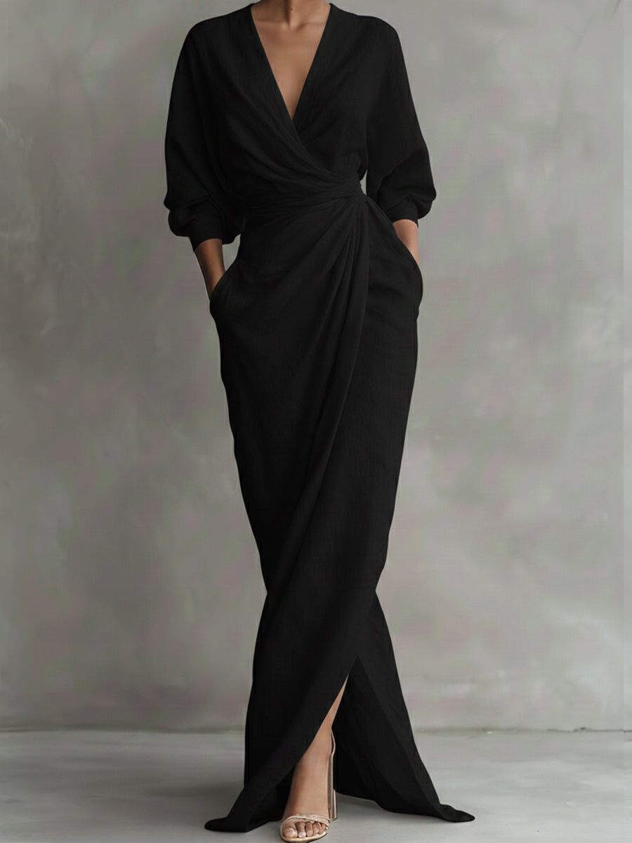 Anna-Berg | V Neck Wrap Waist Long Dress