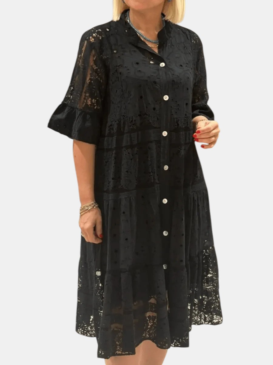 Anna-Berg | Timeless Floral Midi Dress with Graceful Drape