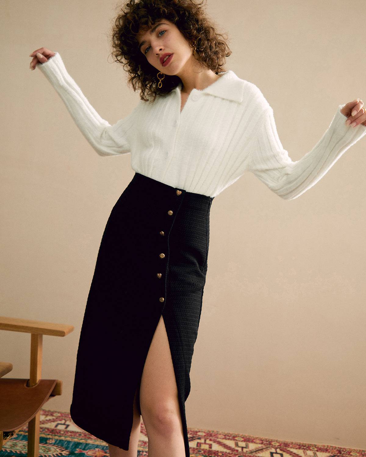 Anna-Berg | Knit Skirt for Women, Decorated, Fitted, Multi-Color