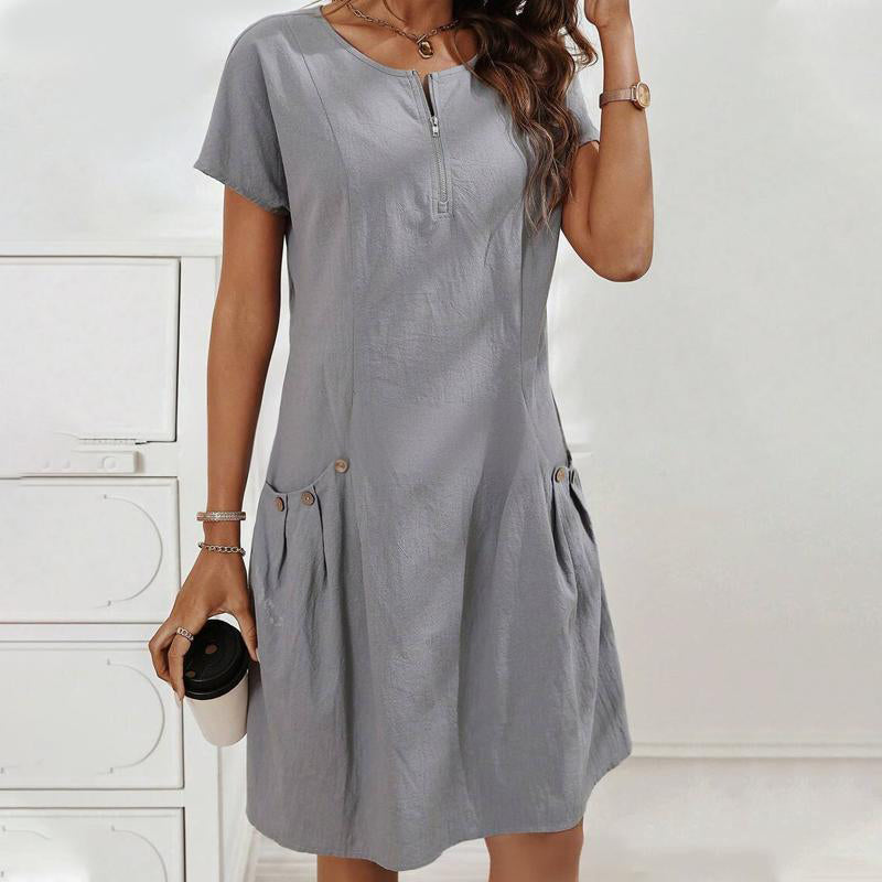 Anna-Berg | Timeless Dress With Half Zipper And Button Pockets