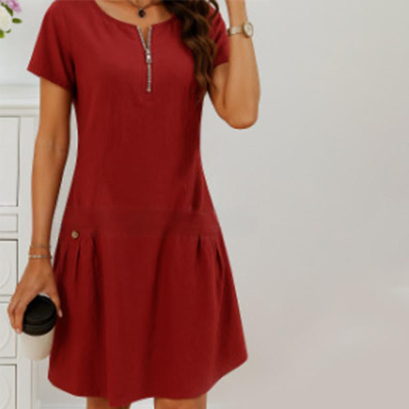 Anna-Berg | Timeless Dress With Half Zipper And Button Pockets