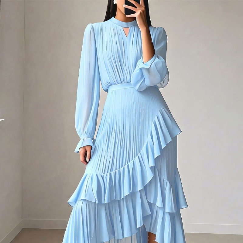 Anna-Berg | Luxe Anna – Pleated Midi Dress with Graceful Drape