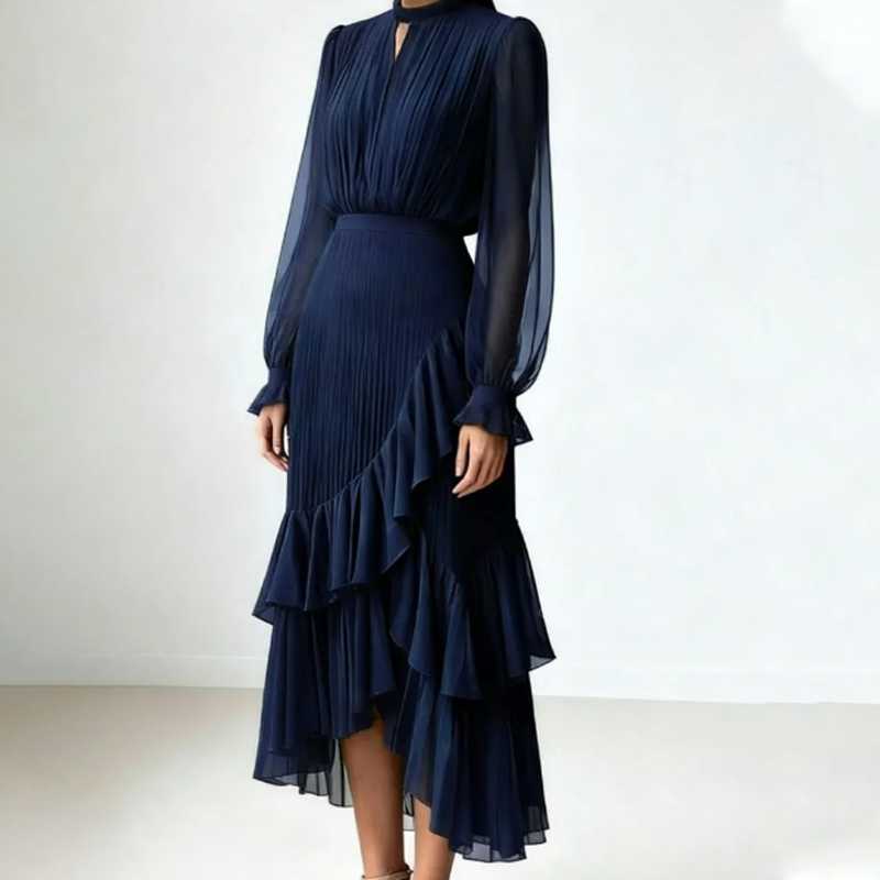 Anna-Berg | Luxe Anna – Pleated Midi Dress with Graceful Drape