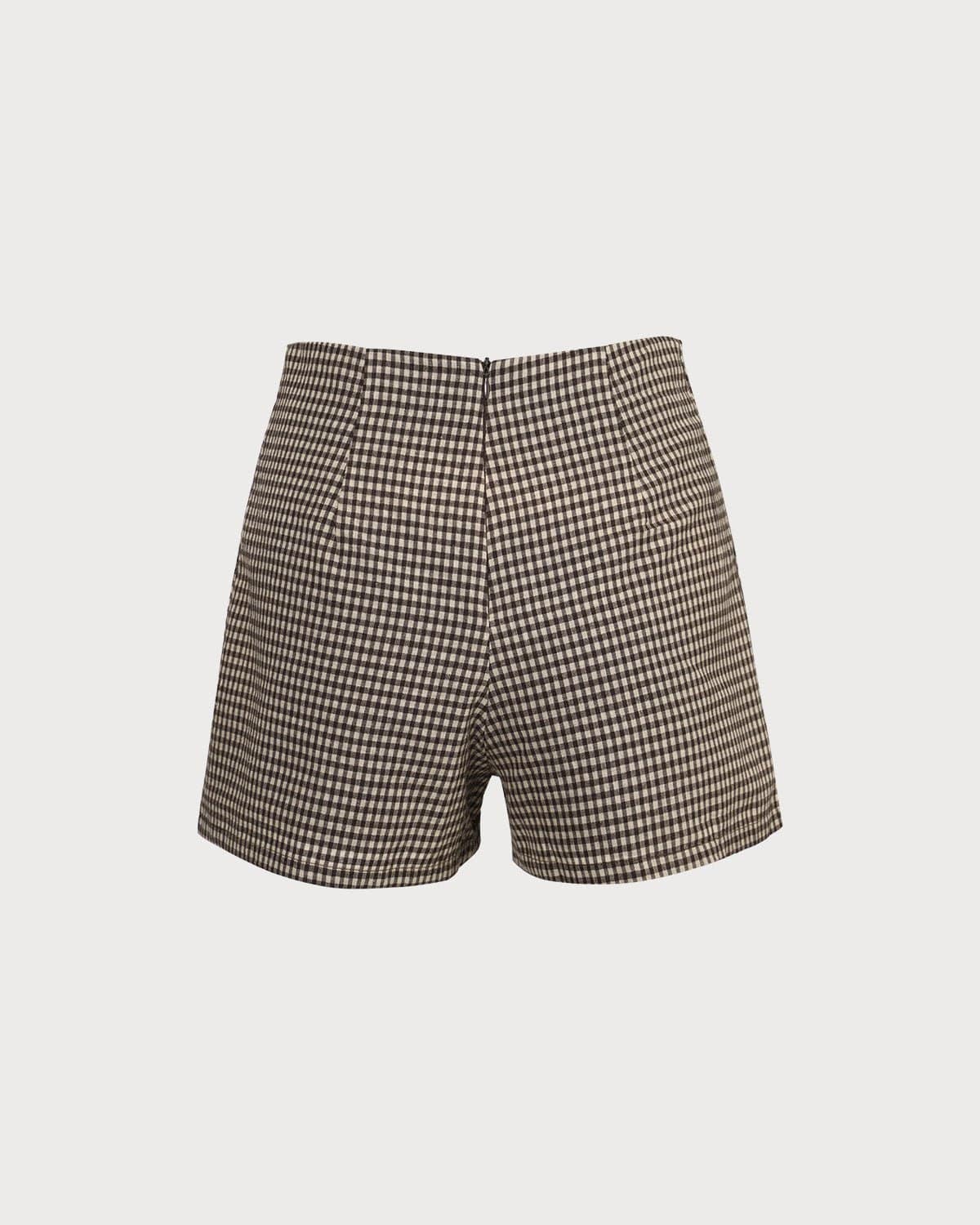 Anna-Berg | High Waisted Plaid Shorts for Women, Brown