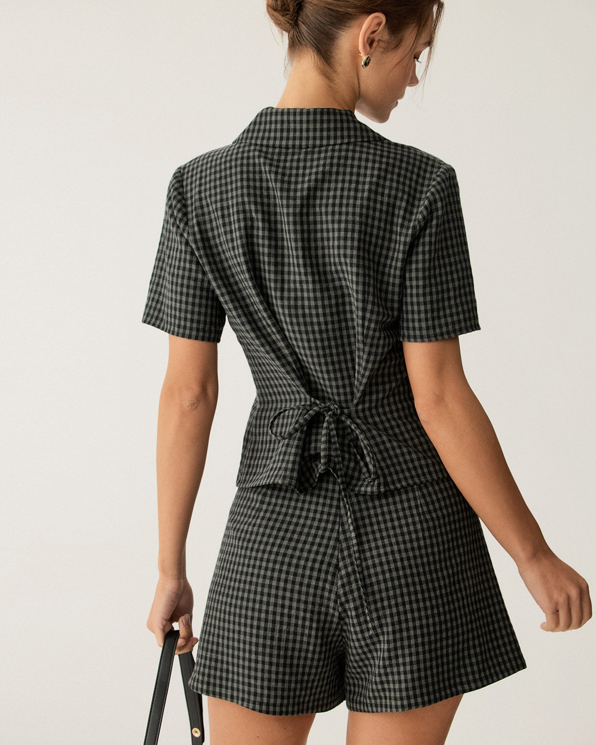 Anna-Berg | High Waisted Plaid Shorts for Women in Grey