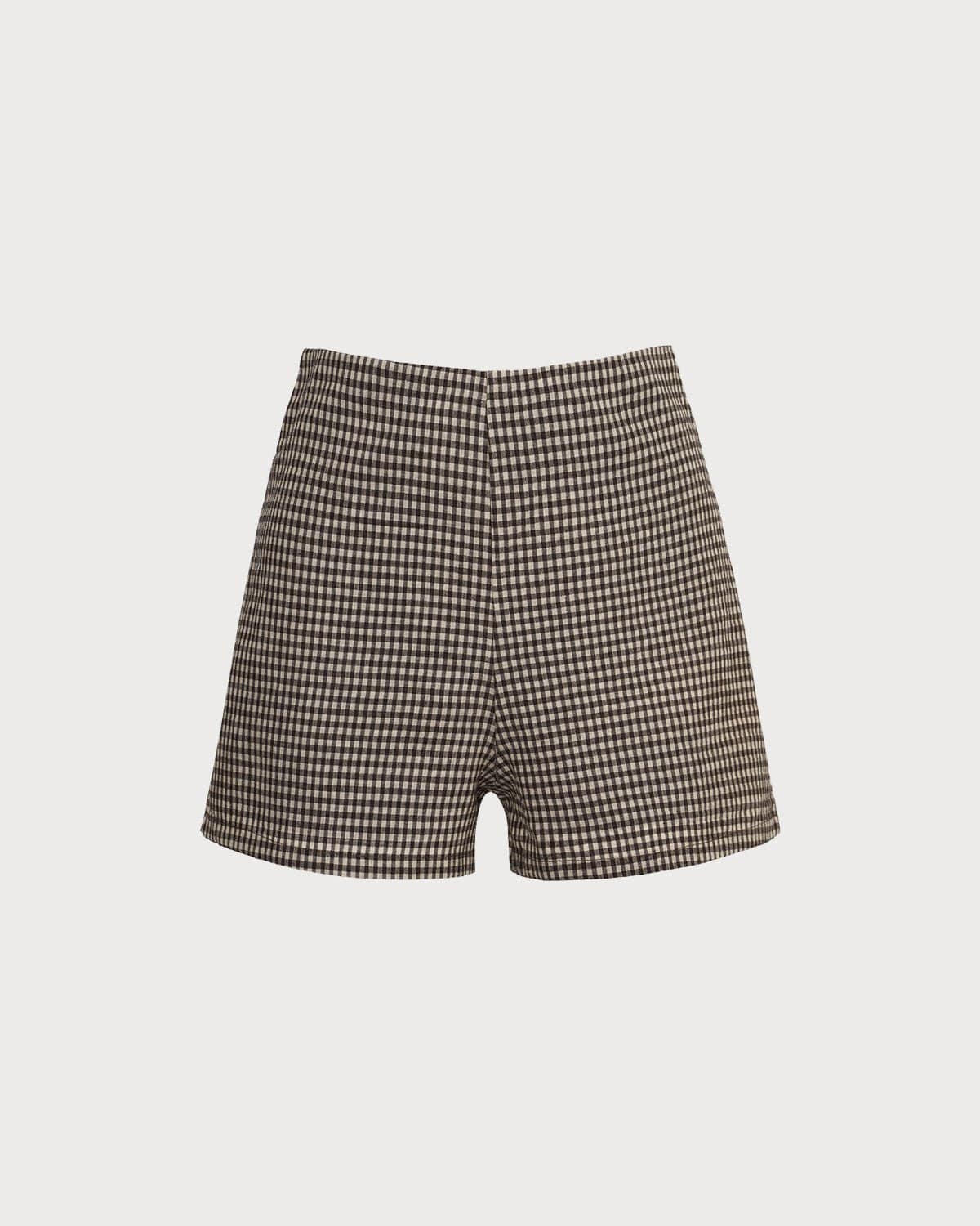 Anna-Berg | High Waisted Plaid Shorts for Women, Brown