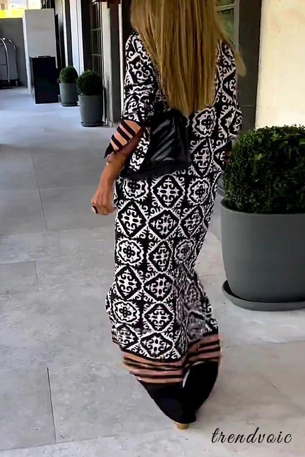 Anna-Berg | Modern Geometric Print Long Sleeve Casual Maxi Dress