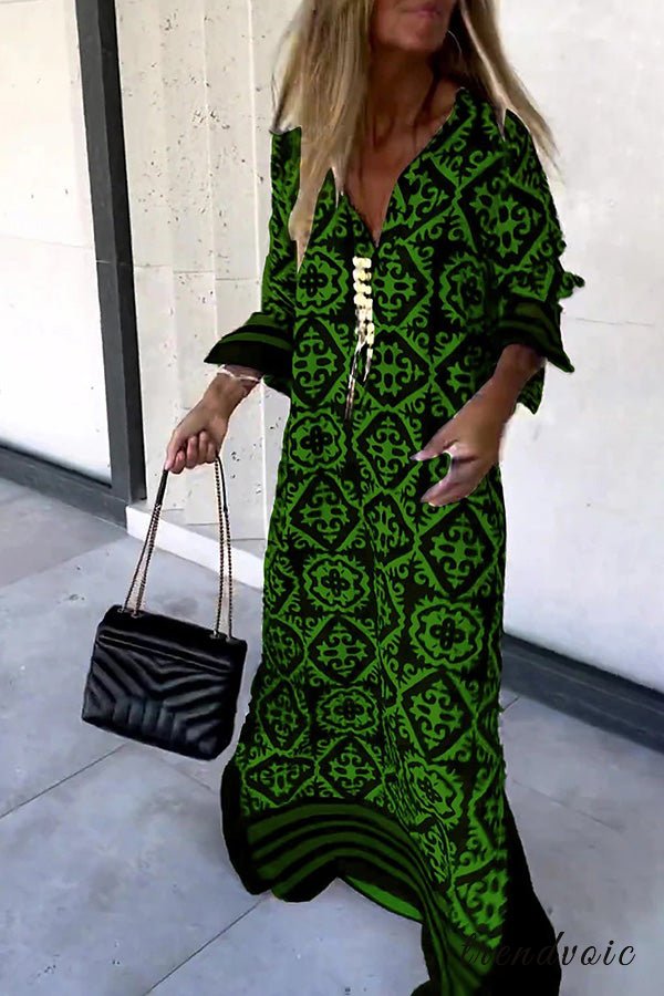 Anna-Berg | Modern Geometric Print Long Sleeve Casual Maxi Dress