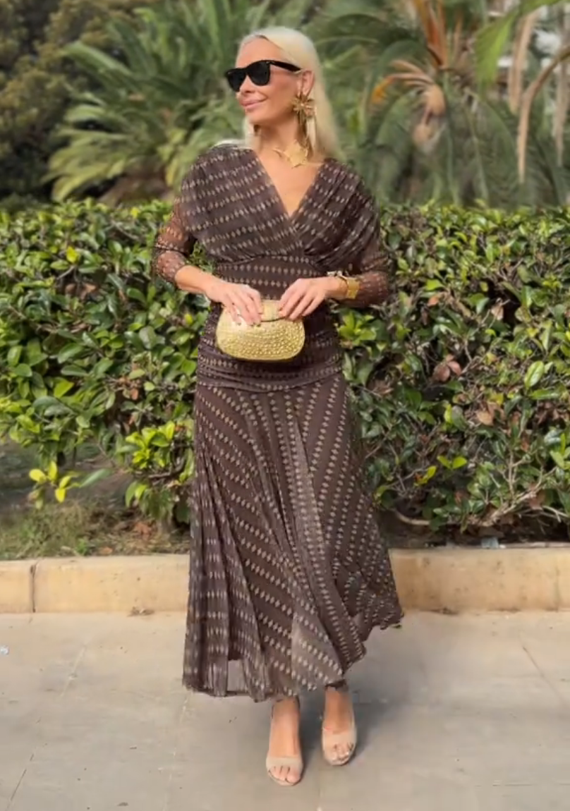 Anna-Berg | Bohemian Patterned V Neck Mesh Dress