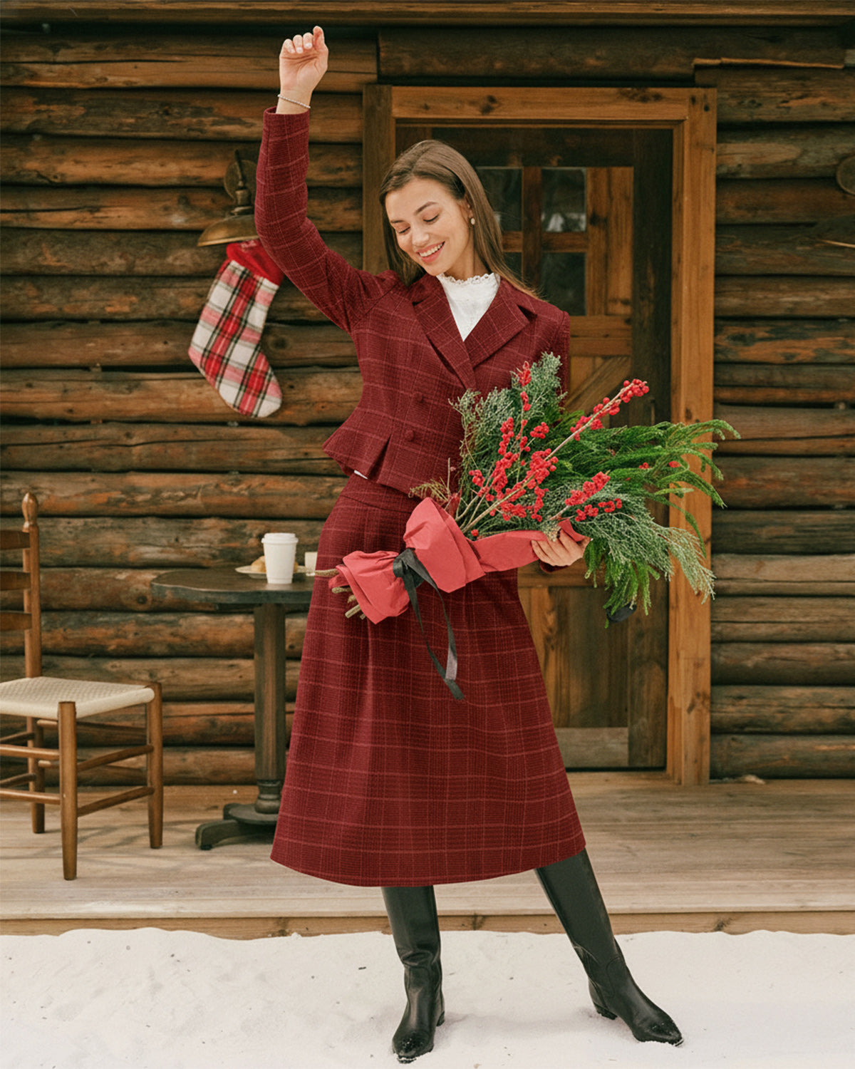 Anna-Berg | A-Line Midi Skirt, Red, Plaid