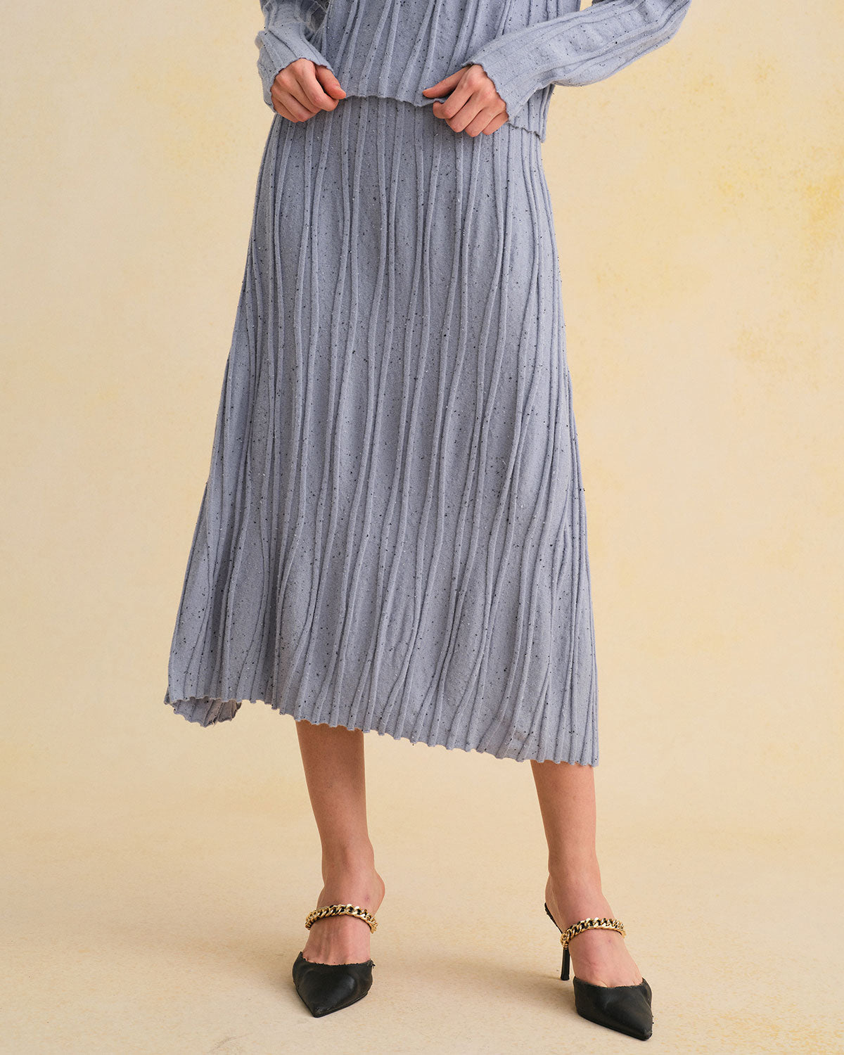 Anna-Berg | A-Line Midi Skirt for Women in Blue Elastic Waist