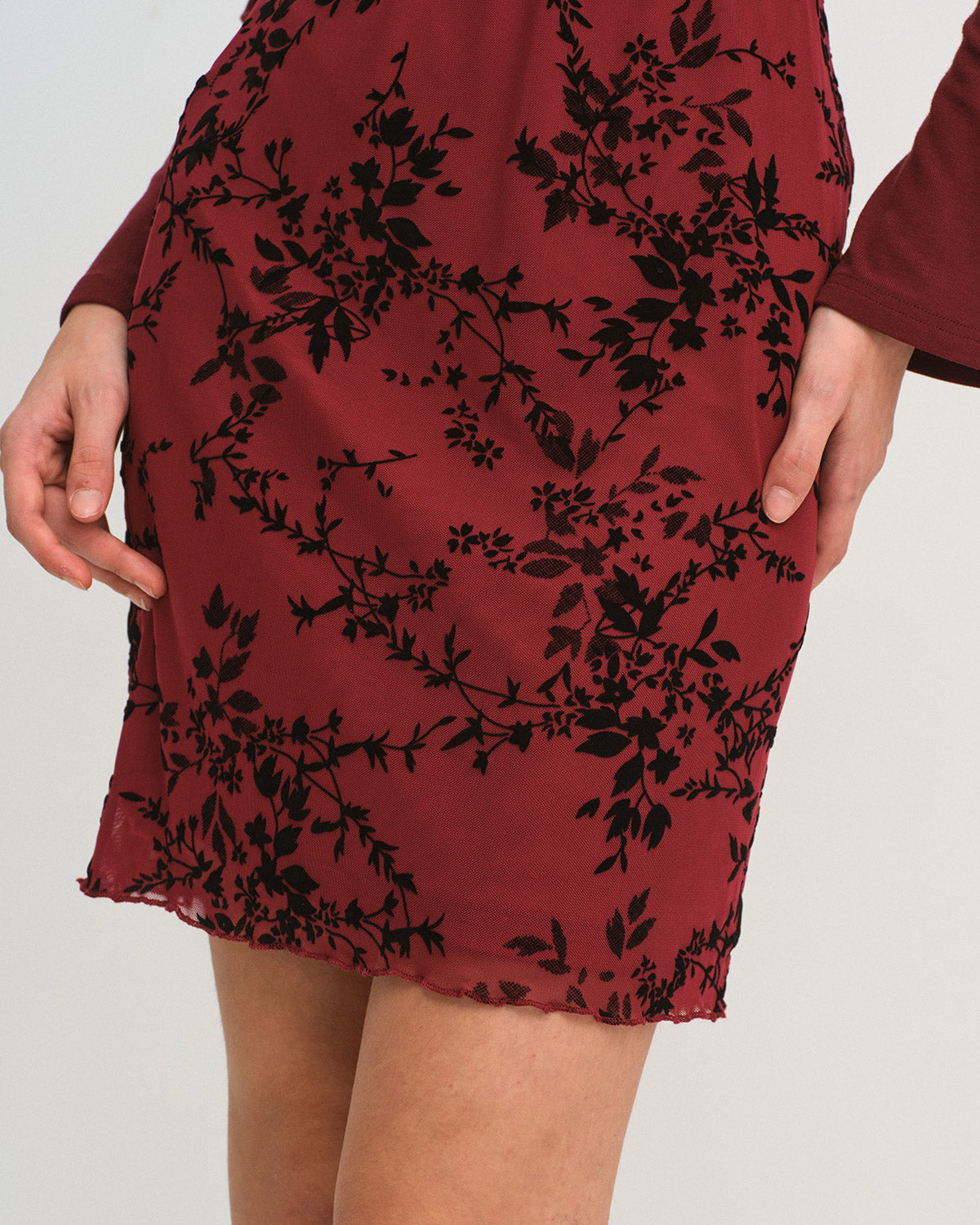 Anna-Berg | Floral Mini Skirt for Women, Elastic Waist, Wine Red